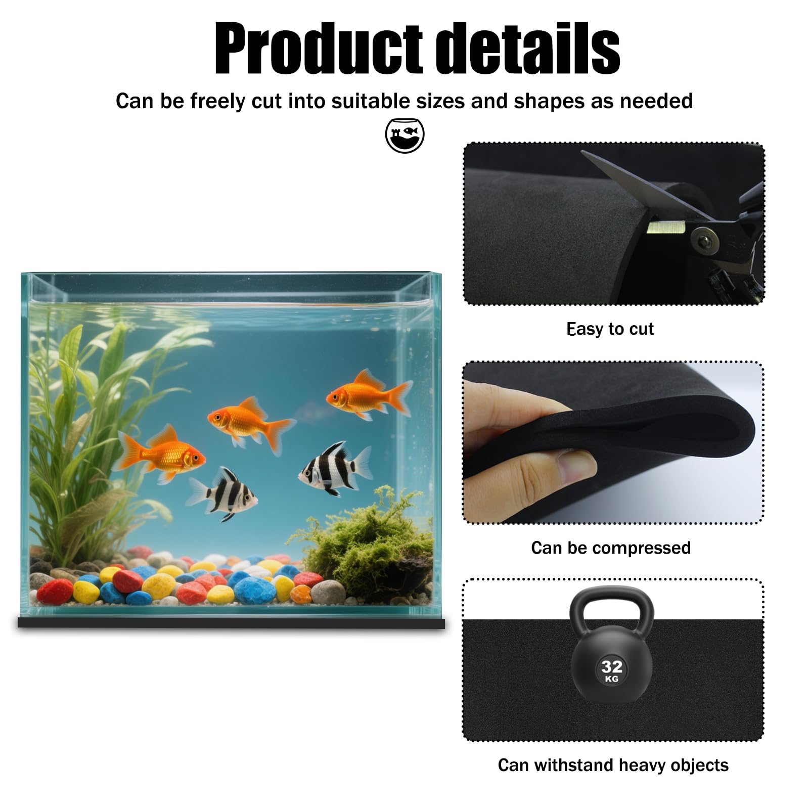 MYRIONT Aquarium Leveling Mat close-up highlights waterproof neoprene resilience