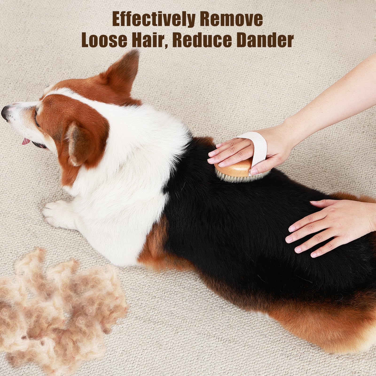 Myselect palm brush with band and handle enables comfortable, wrist-friendly grooming