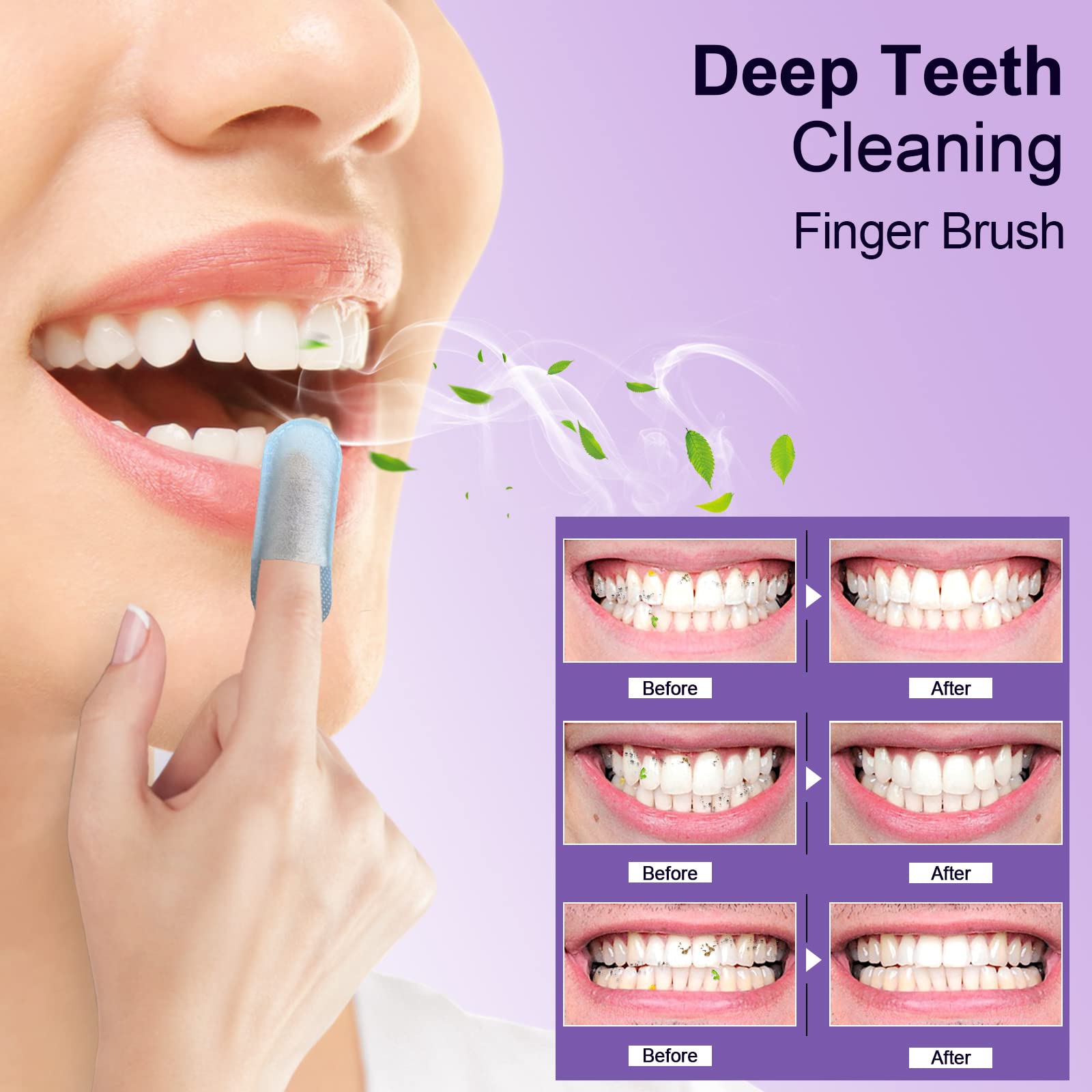 MySmile disposable finger brush in use for on-the-go cleaning and fresh breath