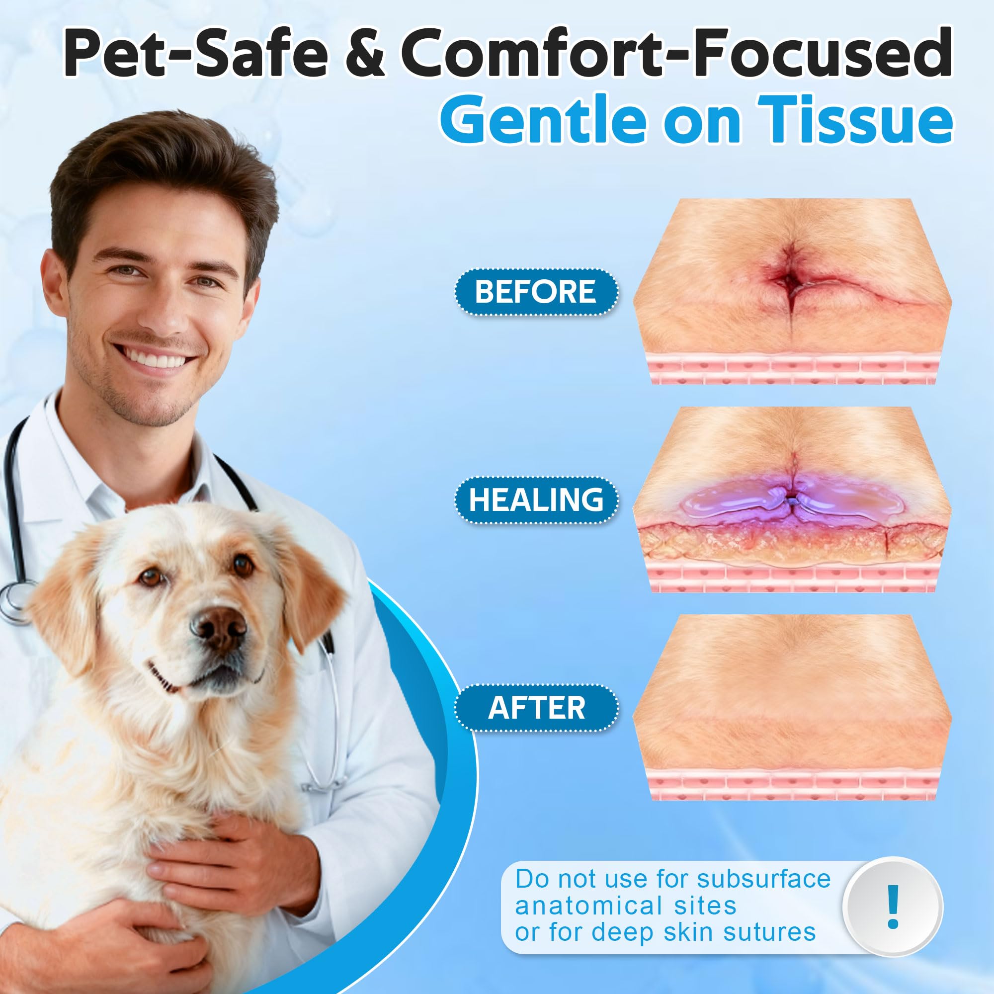 Mysora Vet Tissue Glue gentle on tissue promotes comfortable recovery for animals.