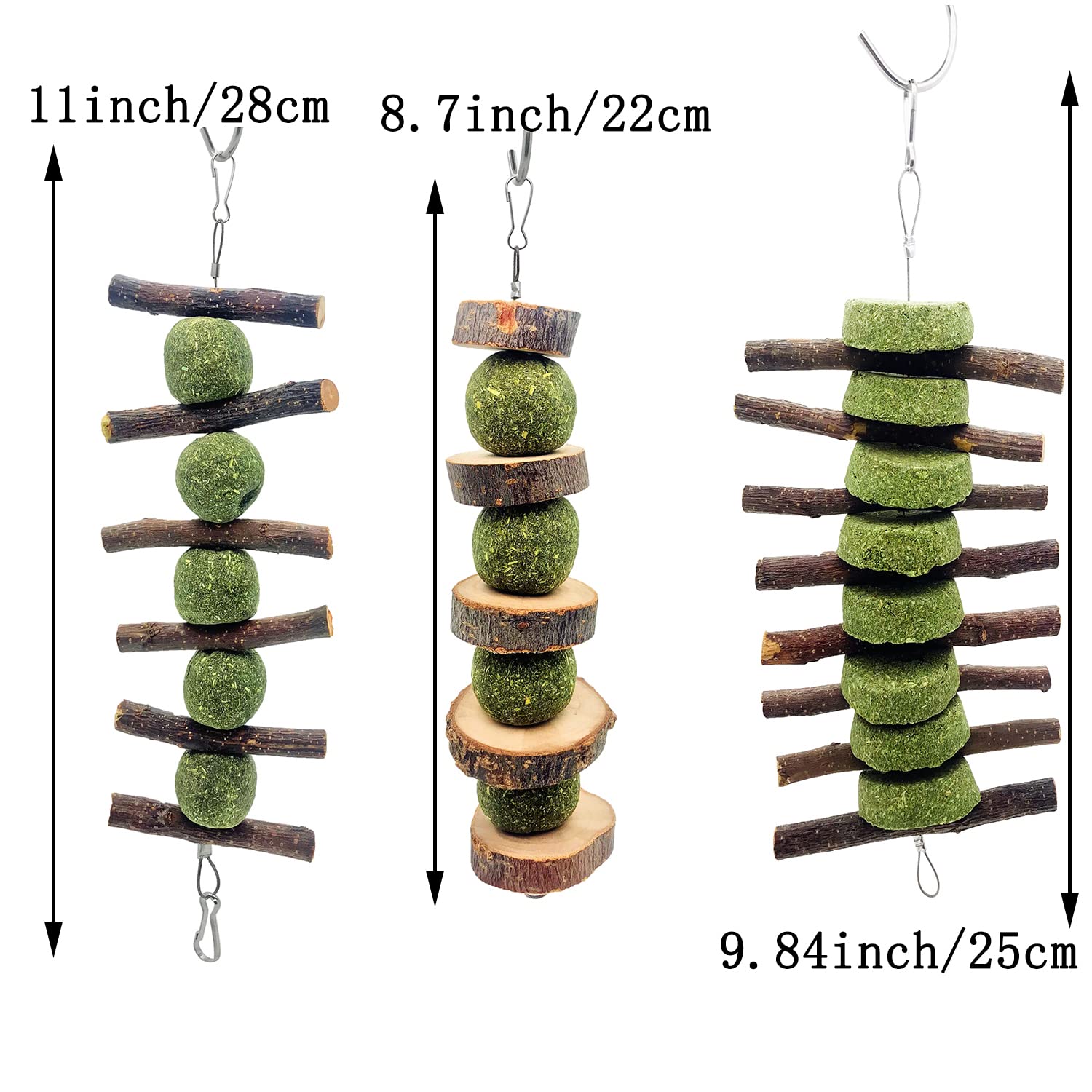 MYYZMY bunny chew toy apple stick hanging from cage demonstrates easy access and enrichment