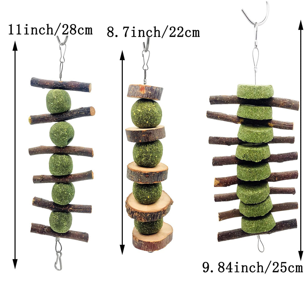 MYYZMY bunny chew toy apple stick hanging from cage demonstrates easy access and enrichment