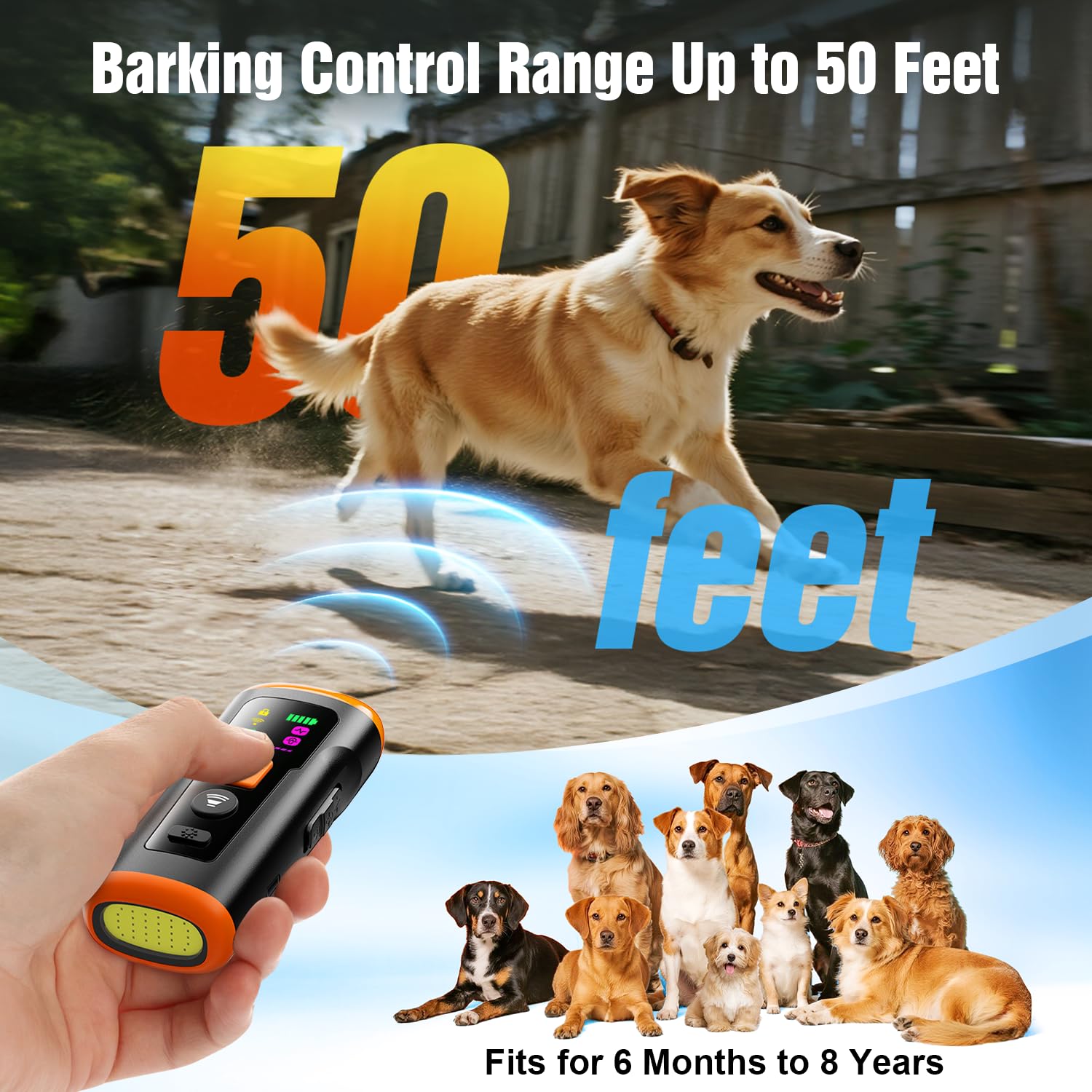 Mzorts dog bark deterrent back view shows portable rugged design for indoor or outdoor use