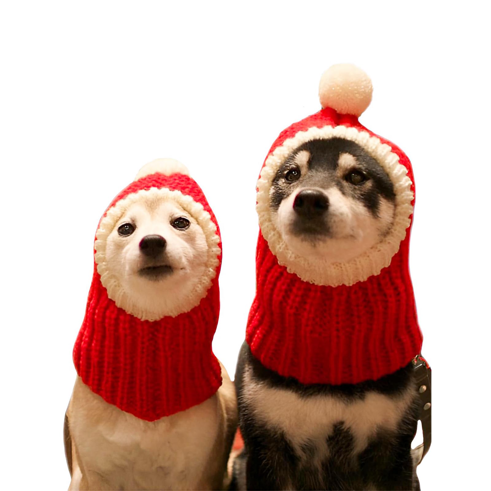 NACOCO Christmas dog hat pompon red-green closeup keeps pets warm for winter photos.