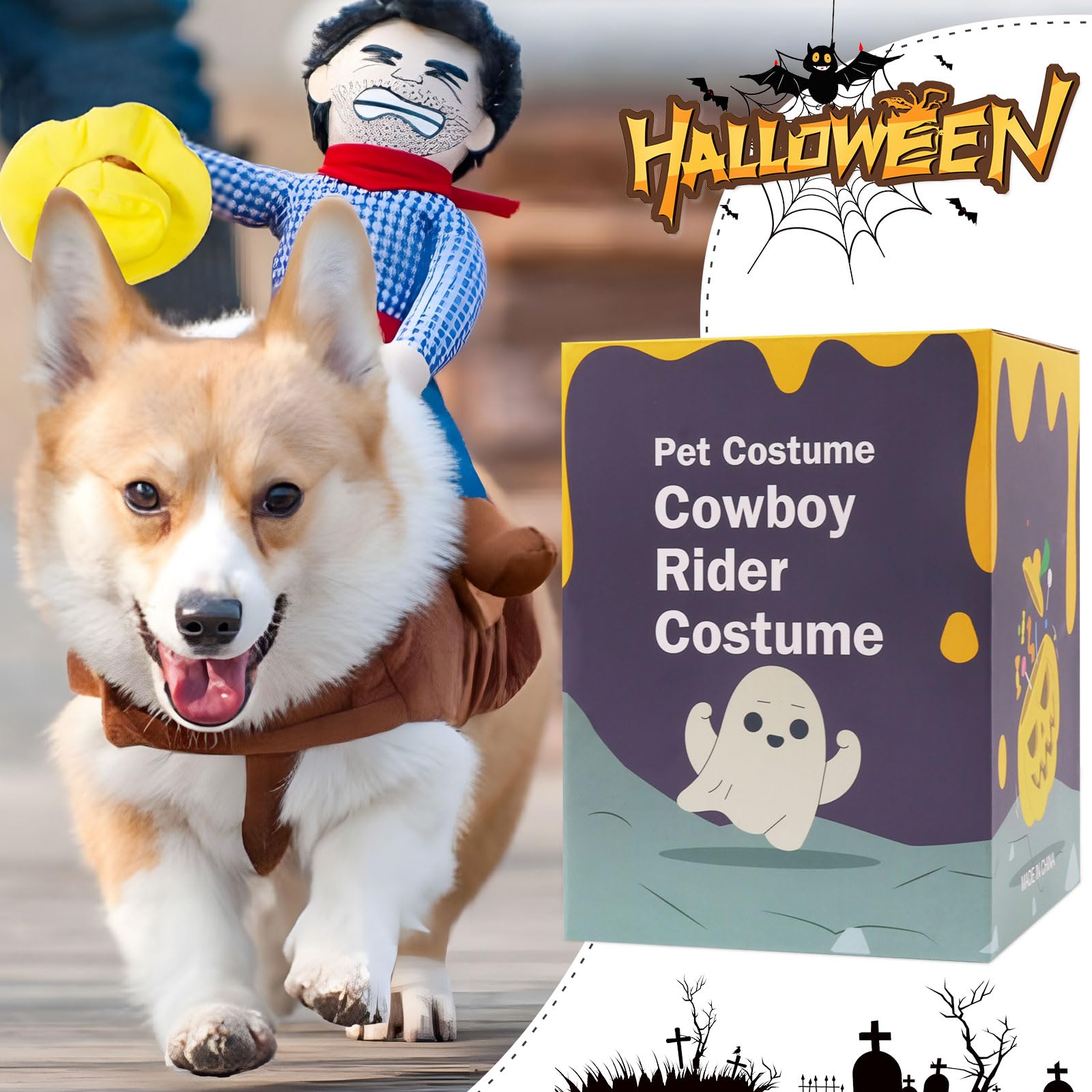 NACOCO Cowboy Rider fits several popular breeds for versatile pet costume options.