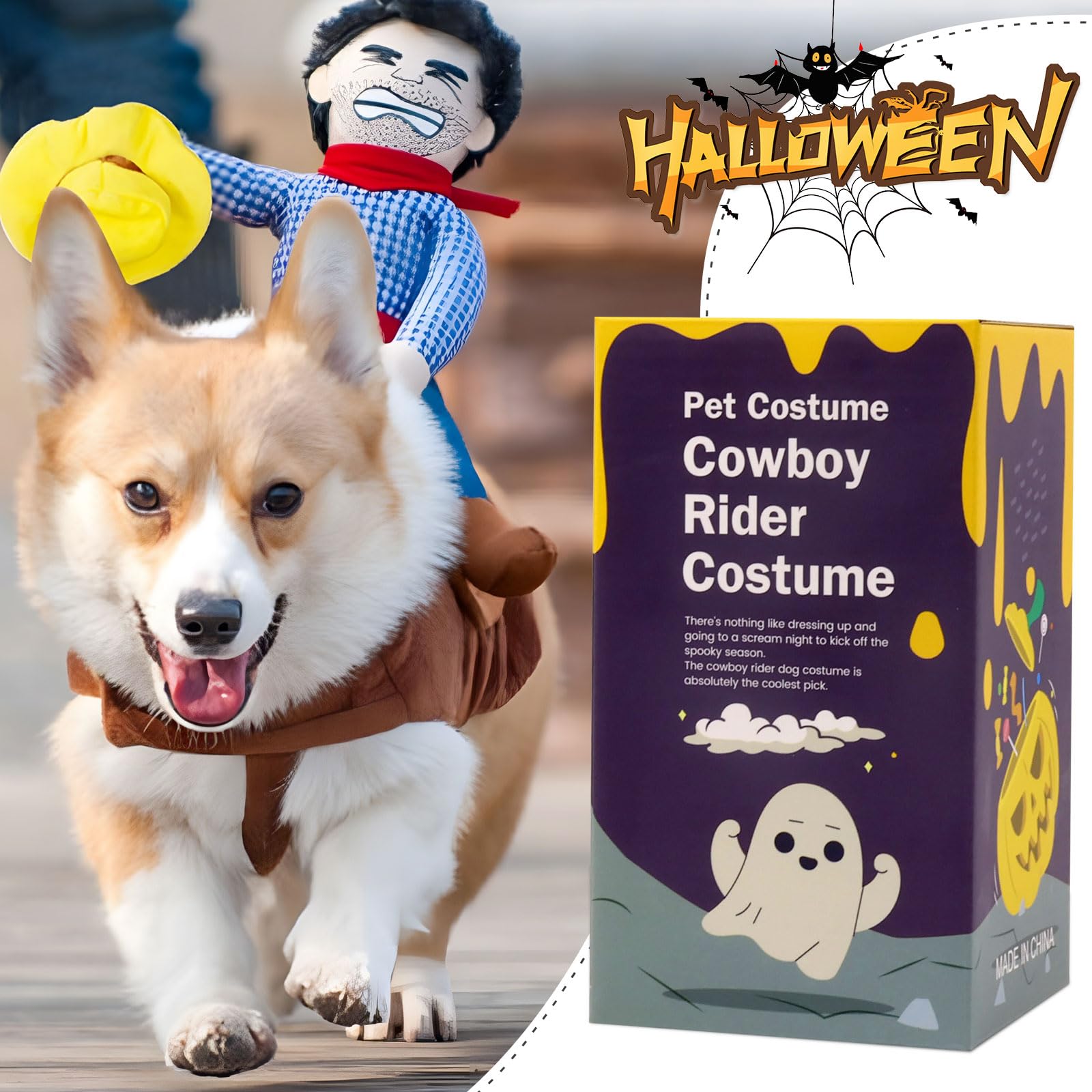 NACOCO Cowboy Rider dog costume ideal for holidays and photo moments.