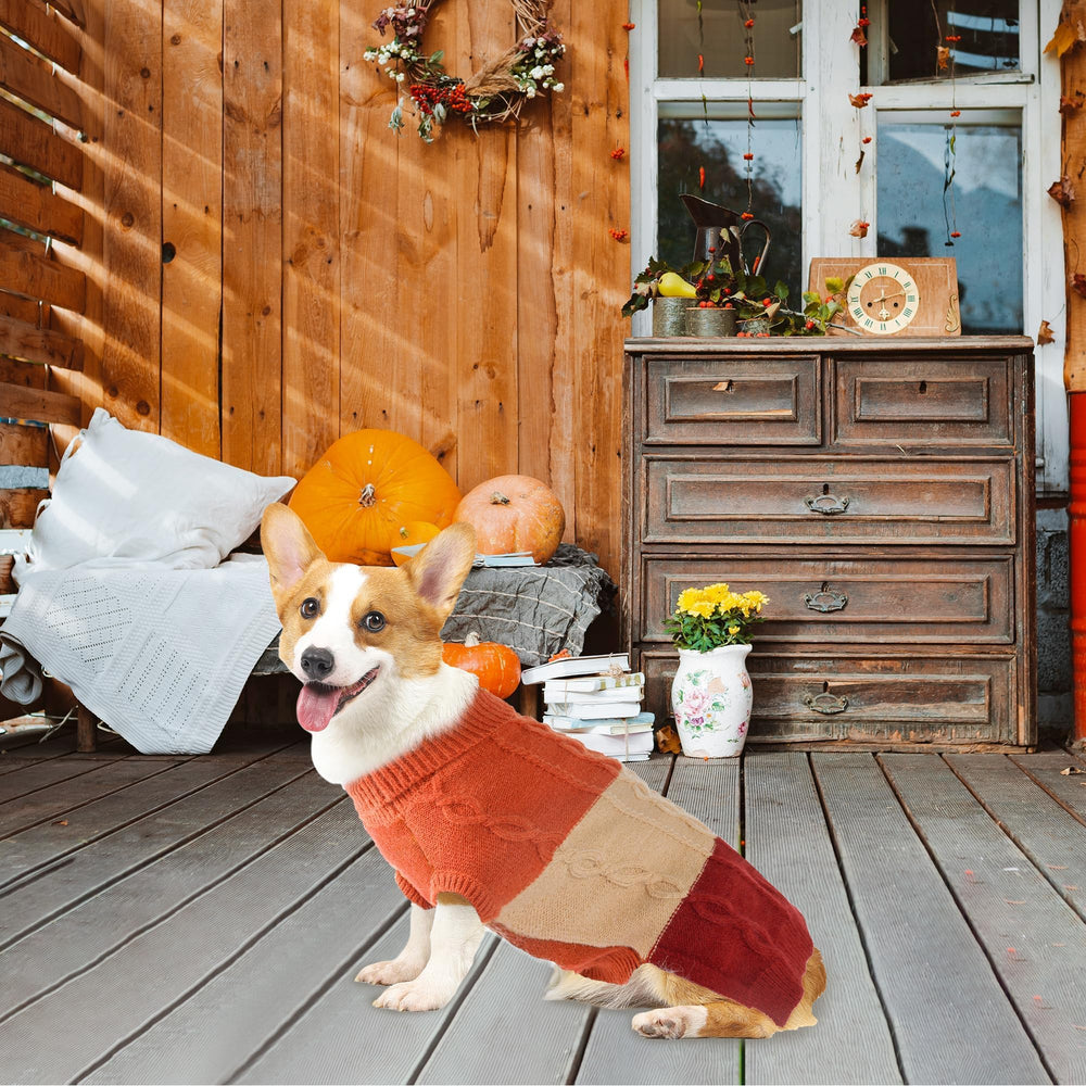 NACOCO dog sweater multi-colored thread design adds cheerful winter flair.