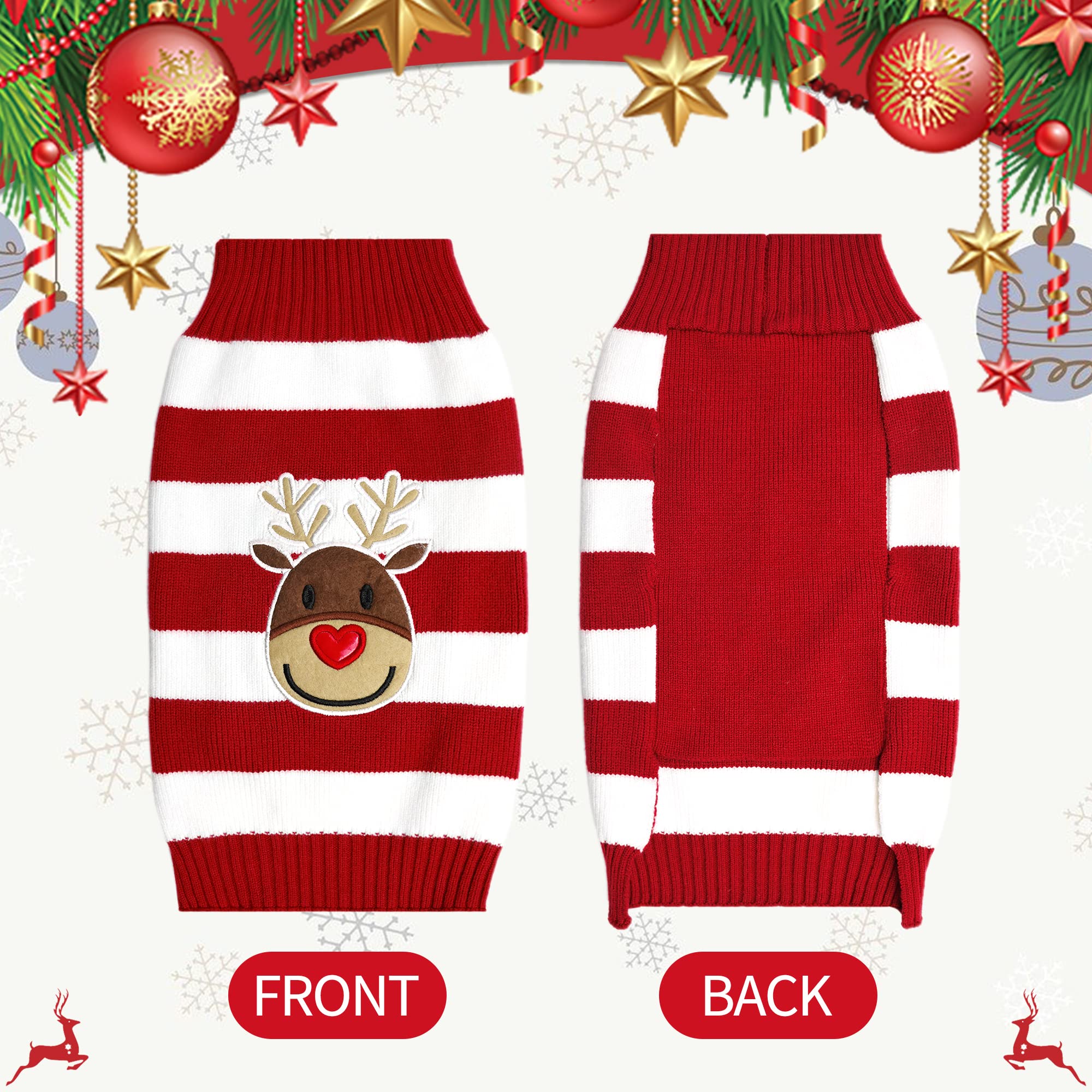 NACOCO holiday reindeer sweater dog XXS side view shows flexible fit.