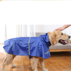 NACOCO large dog raincoat front view in blue highlighting secure fit.