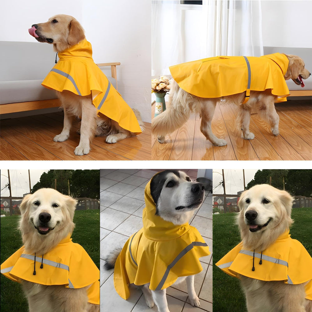 NACOCO XXL yellow dog raincoat back view with reflective strip for visibility