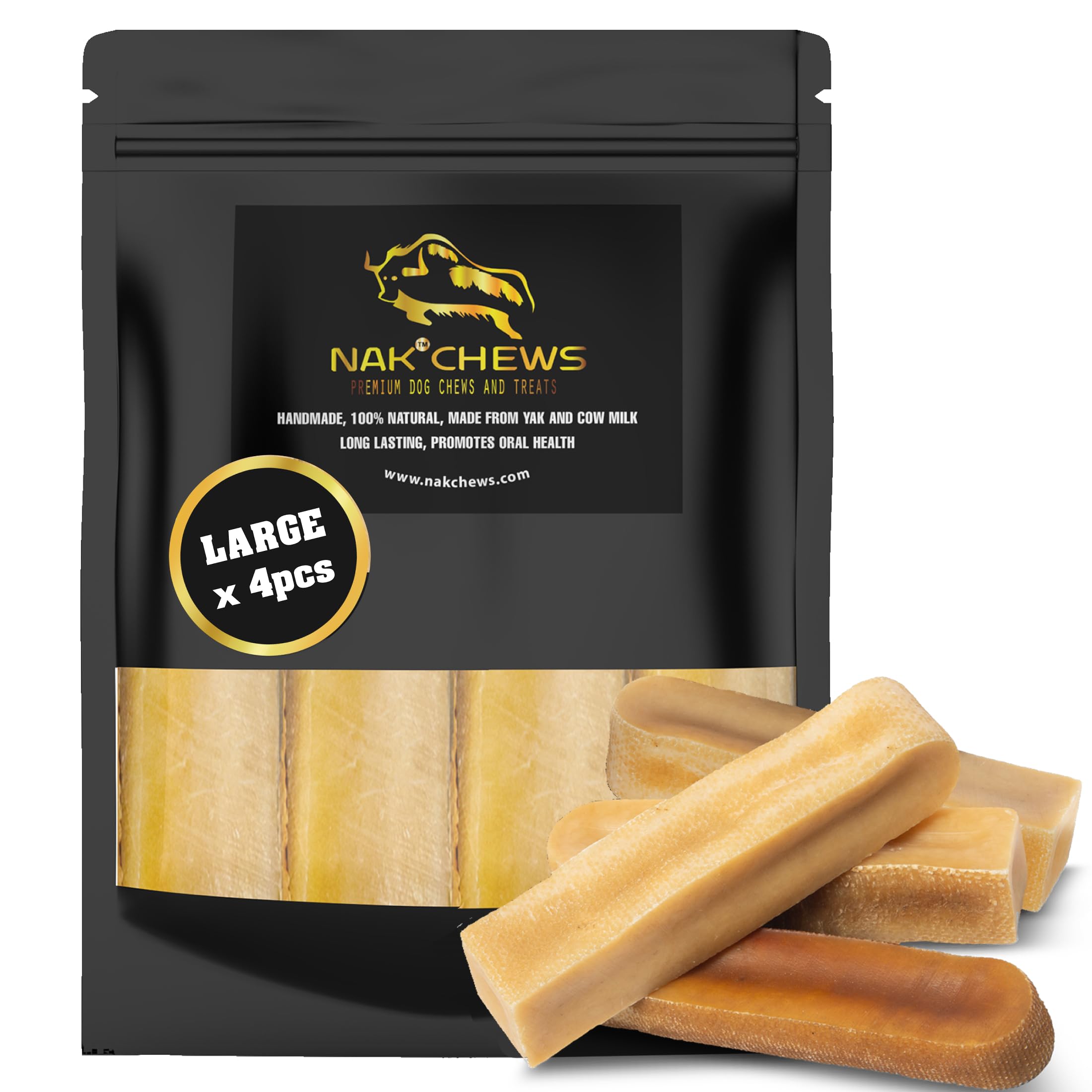 NAK Himalayan Yak Cheese Dog Chews durable bite for long-lasting entertainment.