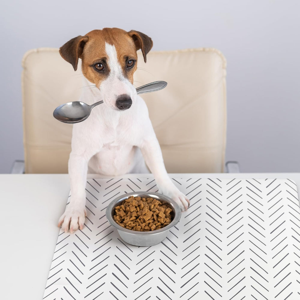 Nalalas pet feeding area mat for cats and dogs keeps feeding space neat.