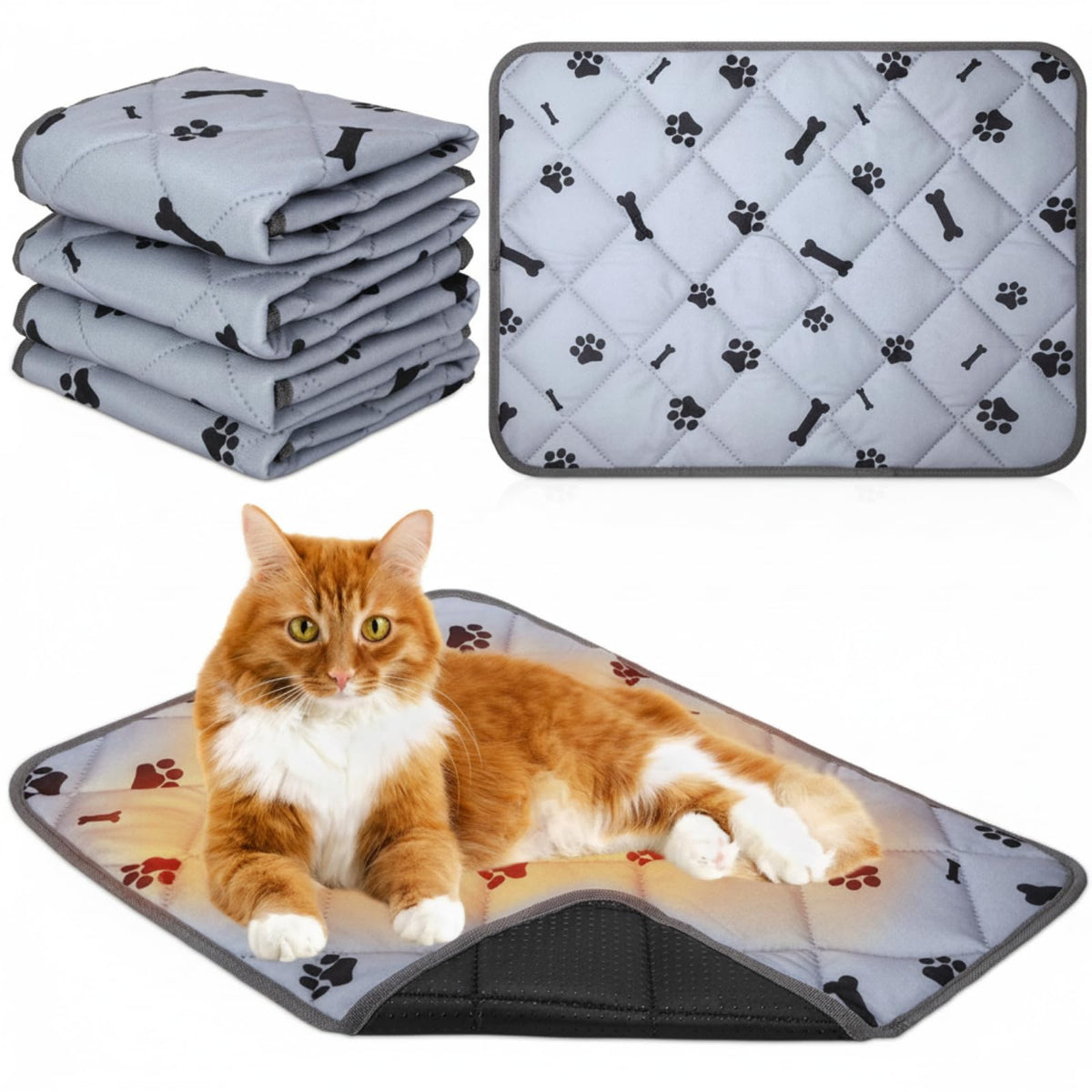Namalu self-warming pads with paws-bones-design offer cozy warmth for pets on cold days.