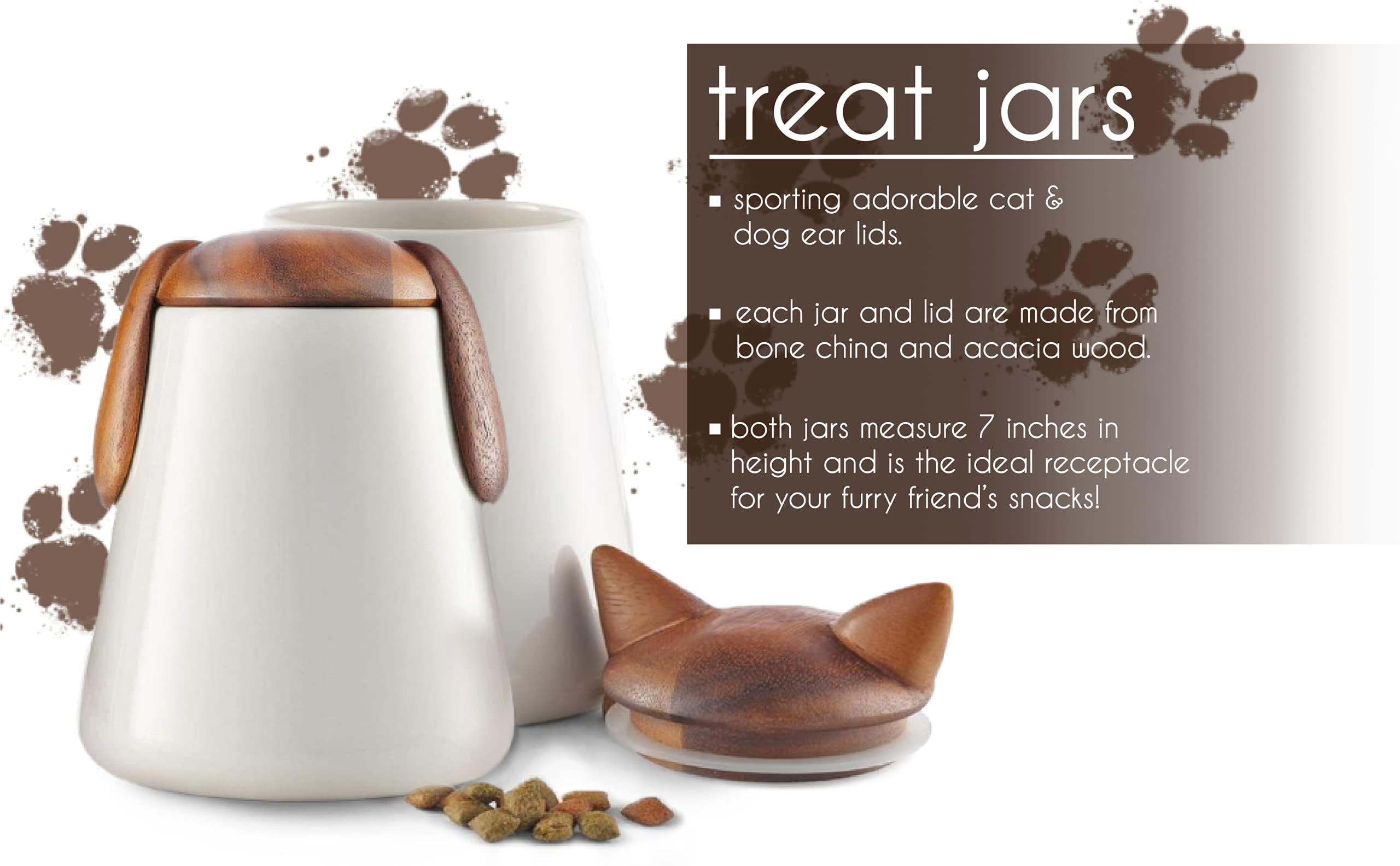 Nambe cat treat jar on counter ready for snacks.