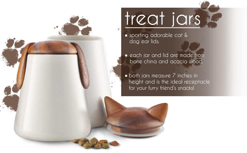 Nambe cat treat jar on counter ready for snacks.