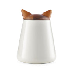 Nambe cat treat jar silhouette highlights playful design and convenient storage on countertops.