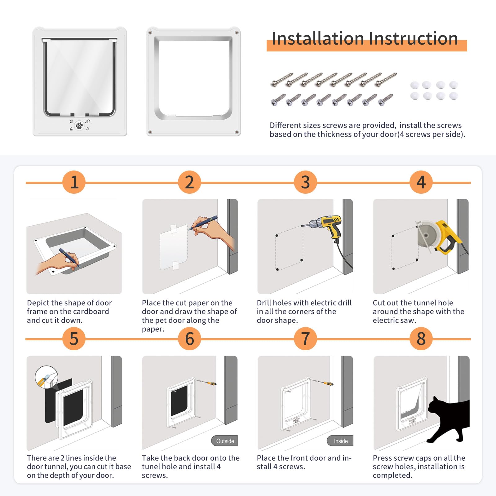 NAMSAN cat door exterior wall with cutting lines for depth fit