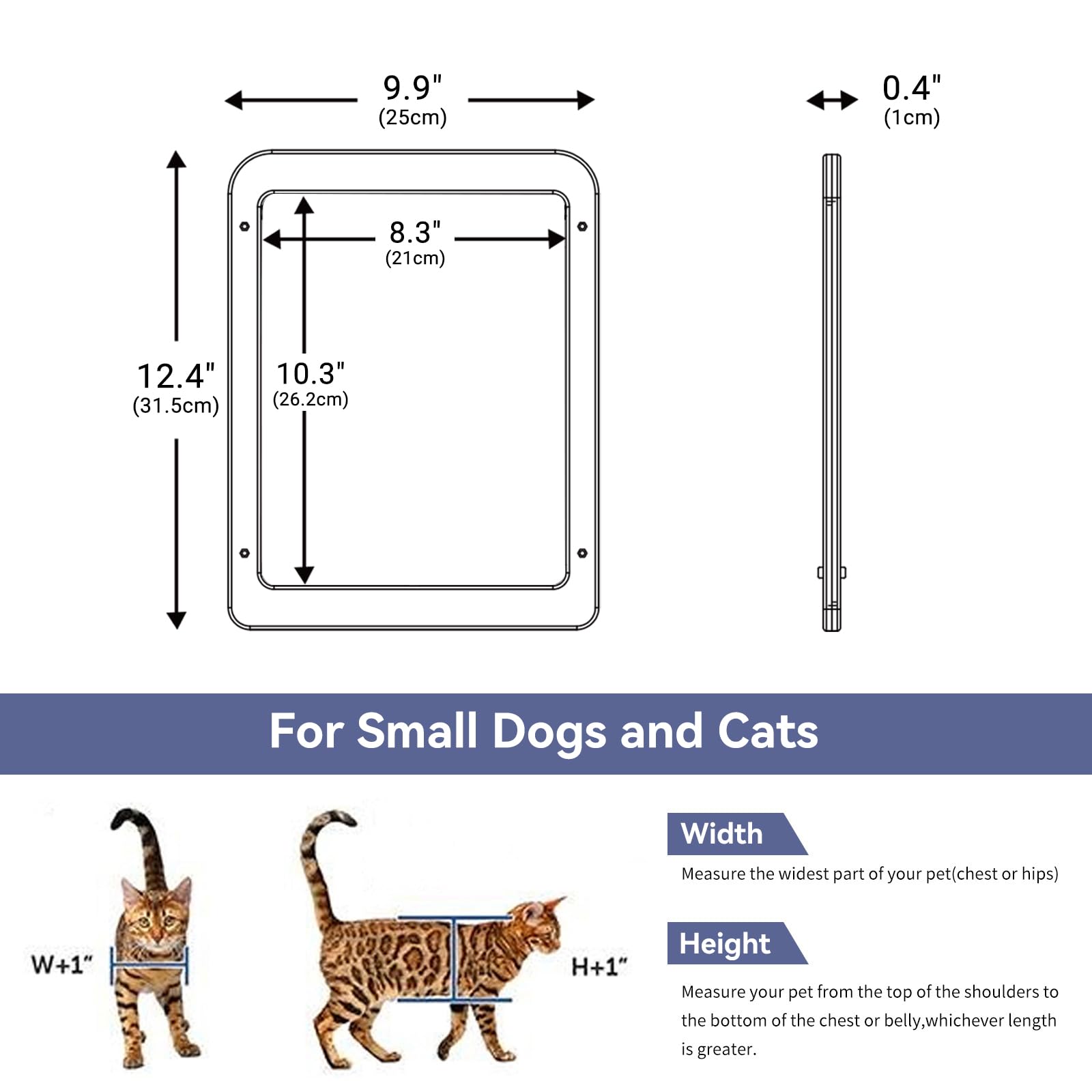 NAMSAN cat door outer frame measures 9.9 by 12.4 inches