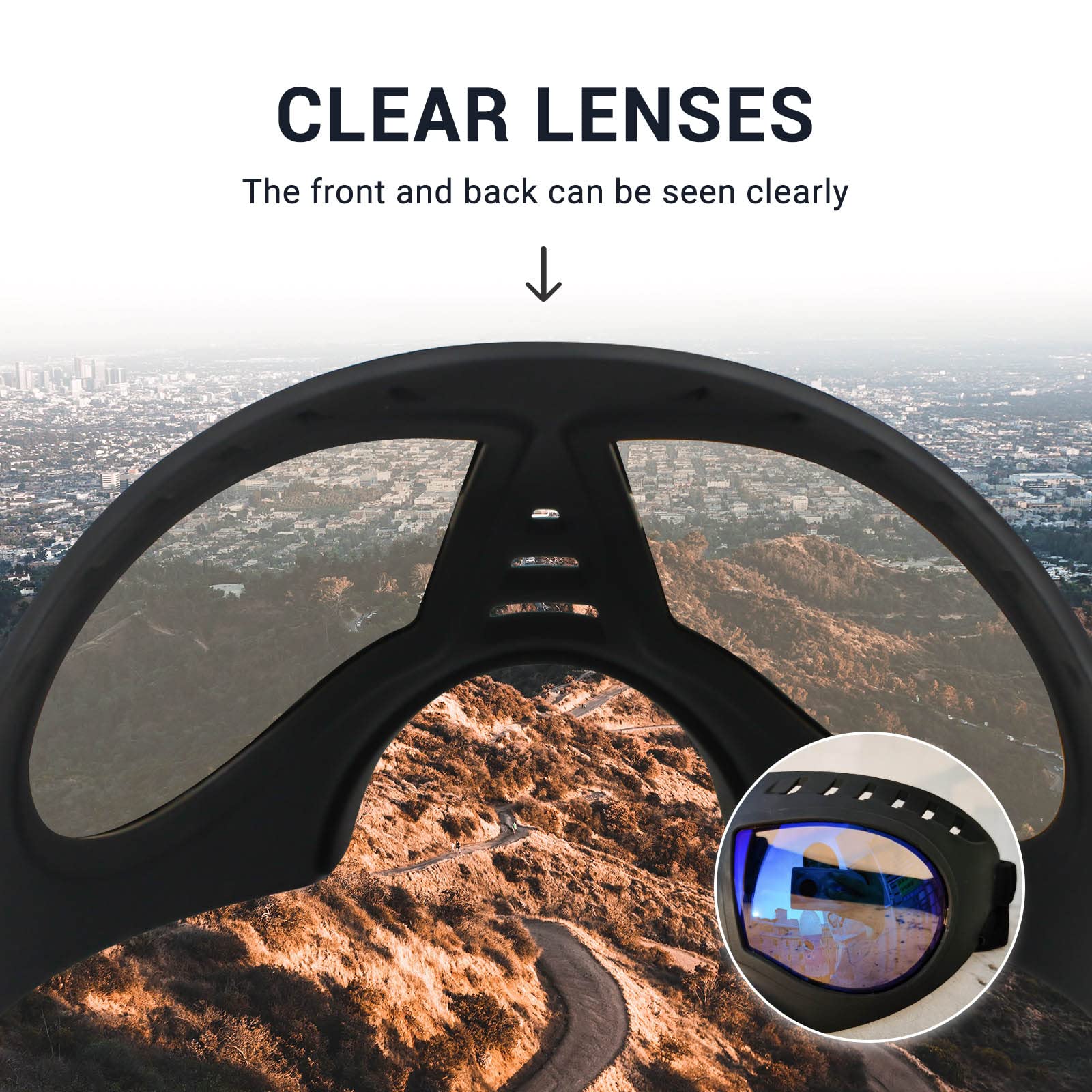 NAMSAN Clear Dog Goggles worn by a dog during car rides and outdoor adventures.