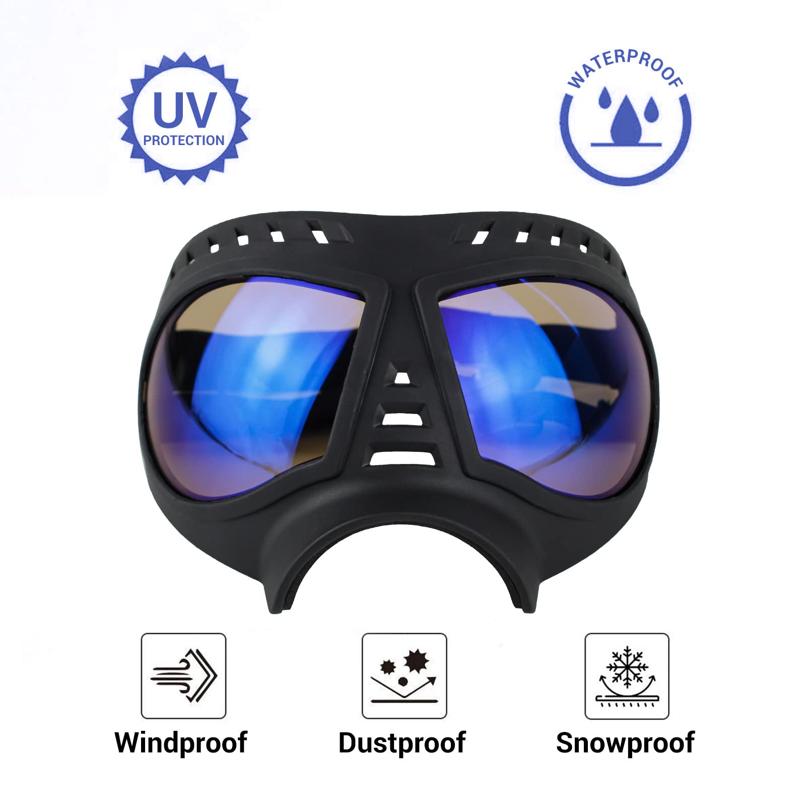 NAMSAN Clear Dog Goggles top view highlighting vented frame for fog dispersion.