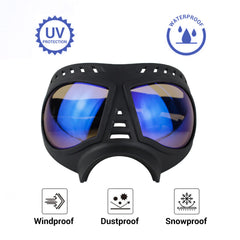 NAMSAN Clear Dog Goggles top view highlighting vented frame for fog dispersion.