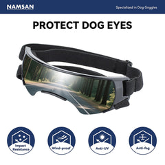 NAMSAN dog goggles wide nose bridge fit prevents eye irritation