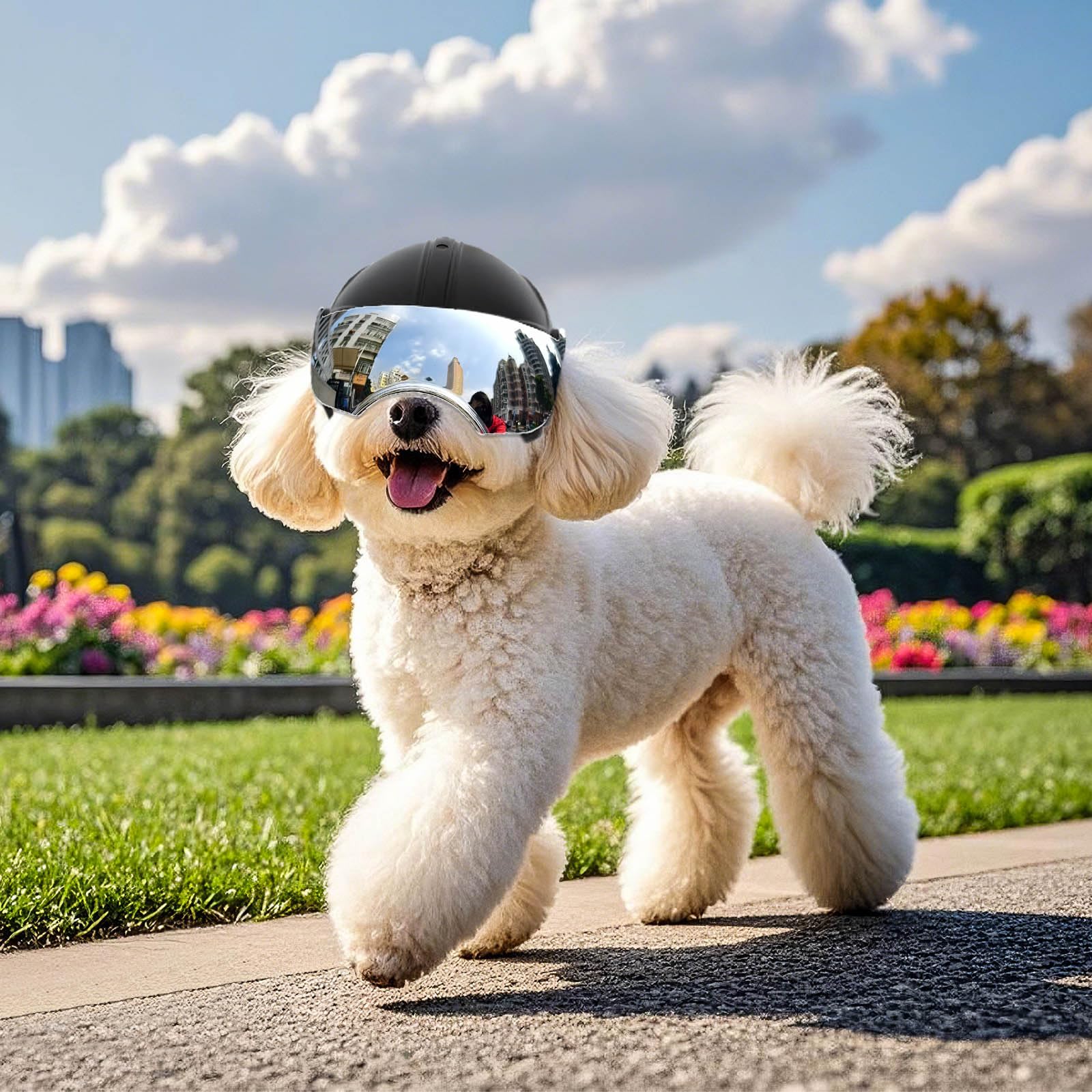 NAMSAN dog helmet enables safe outdoor adventures like hiking and city strolls.