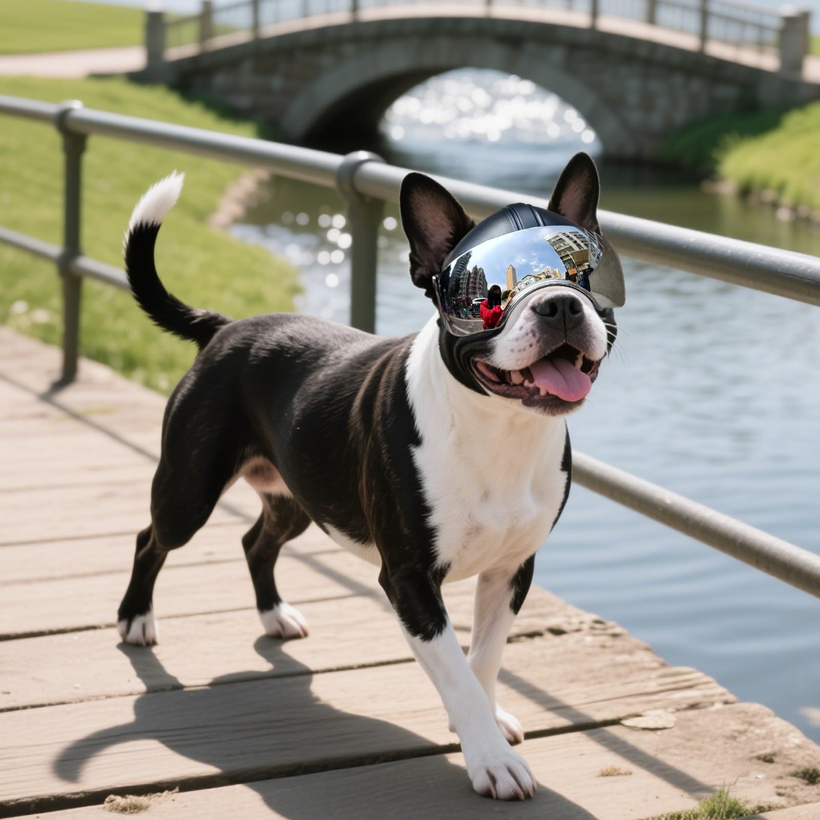 NAMSAN dog helmet includes visors and glasses for integrated eye protection during trips.