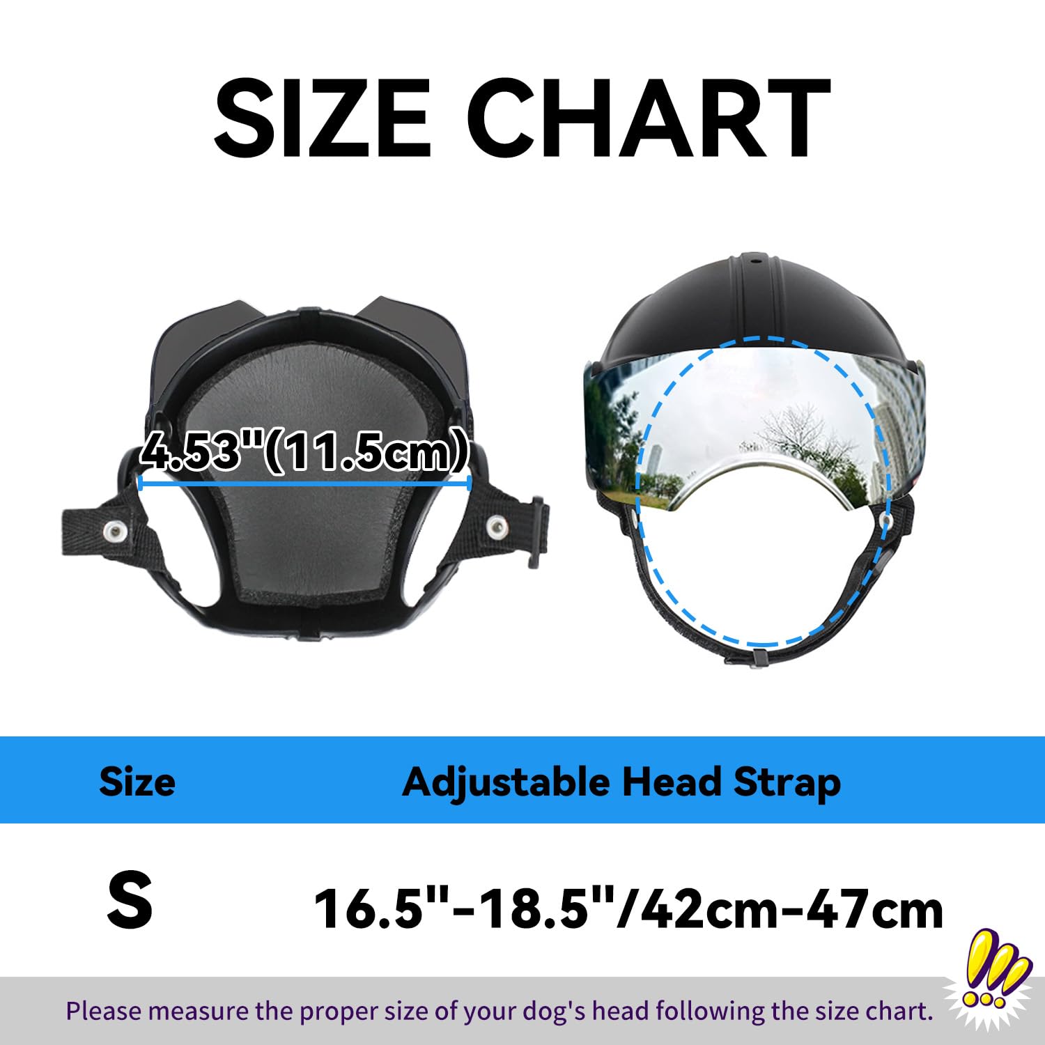 NAMSAN dog helmet UV visor highlights eye protection against sun and debris.