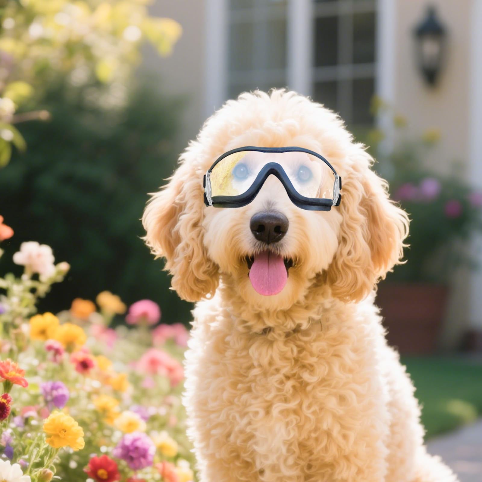 NAMSAN dog sunglasses adjustable straps demonstrated during outdoor run