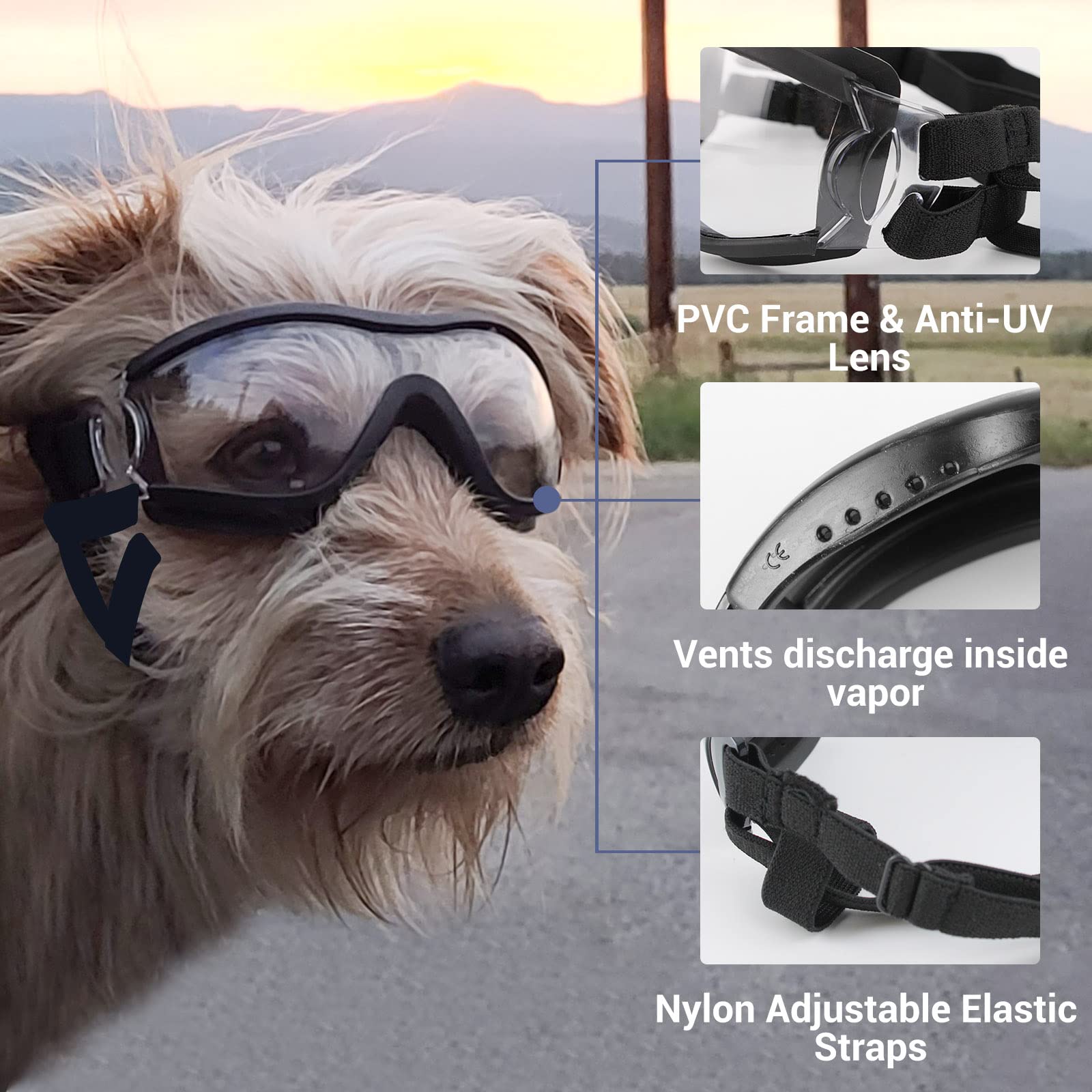 NAMSAN dog sunglasses anti-fog vents on frame for clear vision