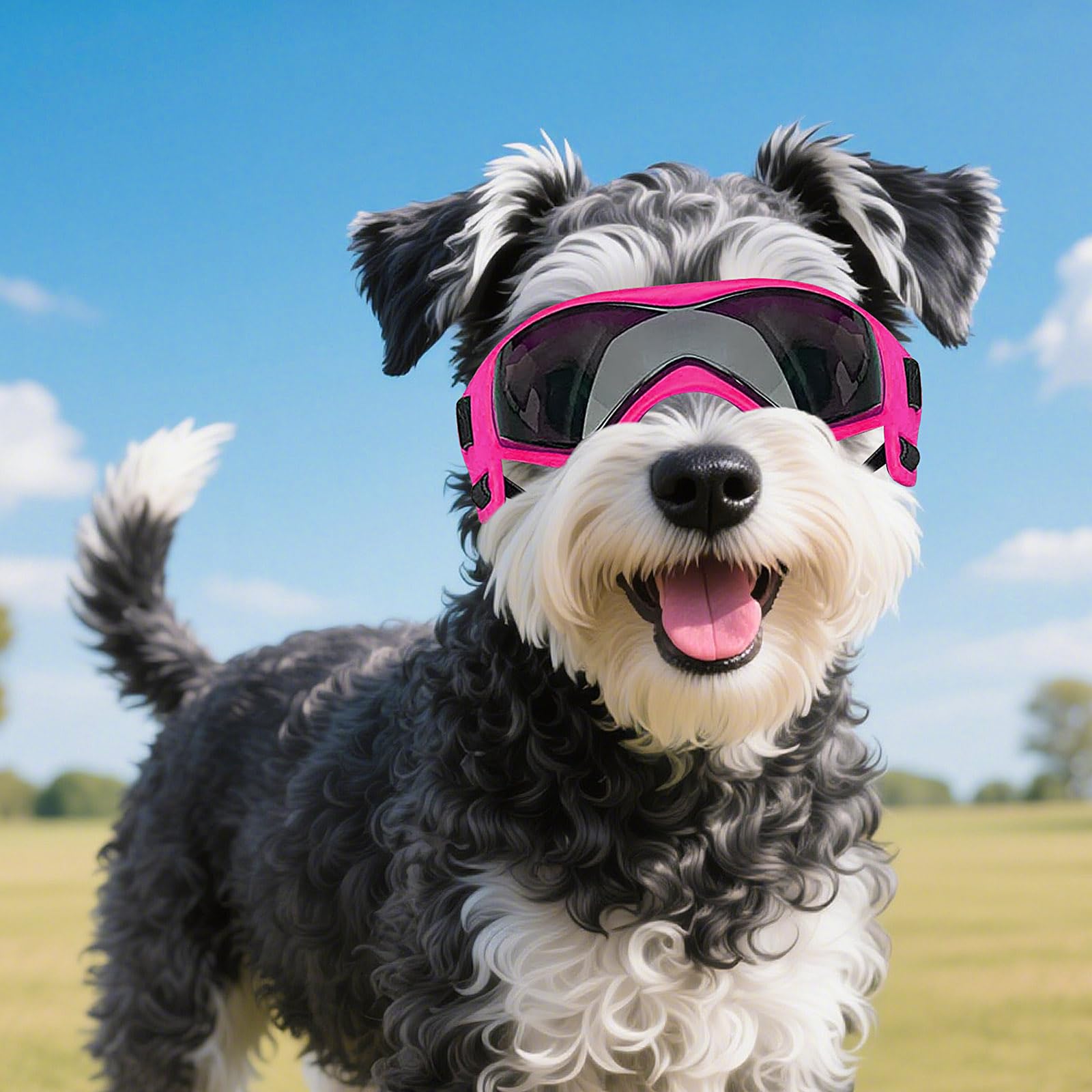 NAMSAN dog sunglasses worn during outdoor activities like hiking