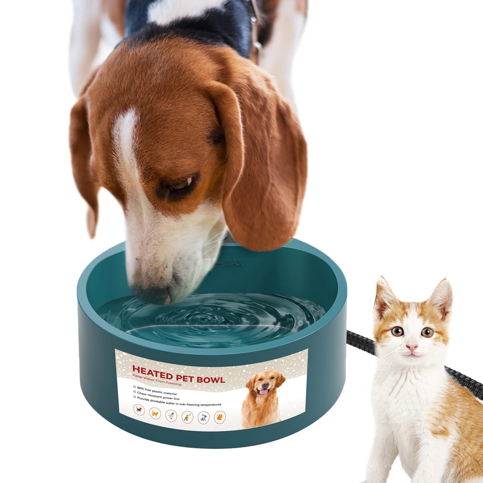 NAMSAN heated water bowl for outdoor use keeps pets hydrated in winter.