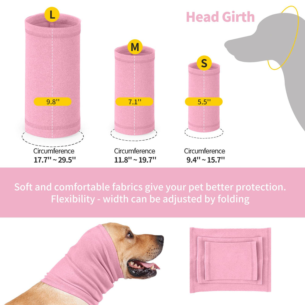 Nanaki dog calming hoodie ear wraps offered in three sizes to fit dogs of different builds