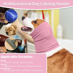 Nanaki dog calming hoodie ear wraps demonstration of noise reduction during fireworks