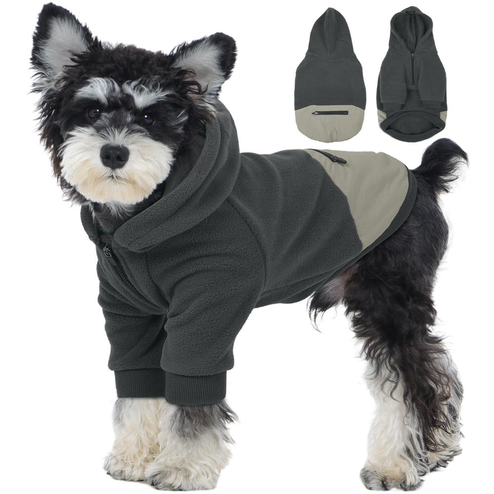 Nanaki dog hoodie grey XS front view emphasizes warm fleece for small dogs