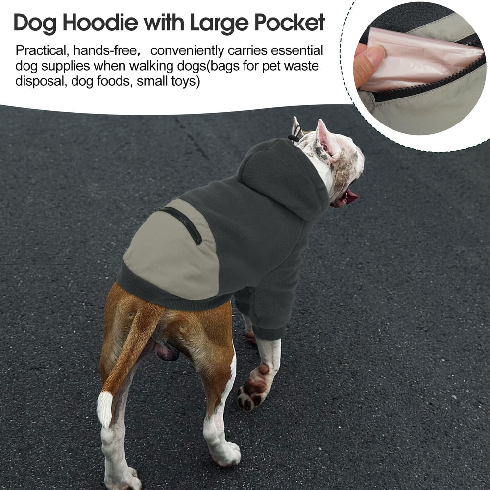 Nanaki dog hoodie grey XS large pocket open shows storage for treats