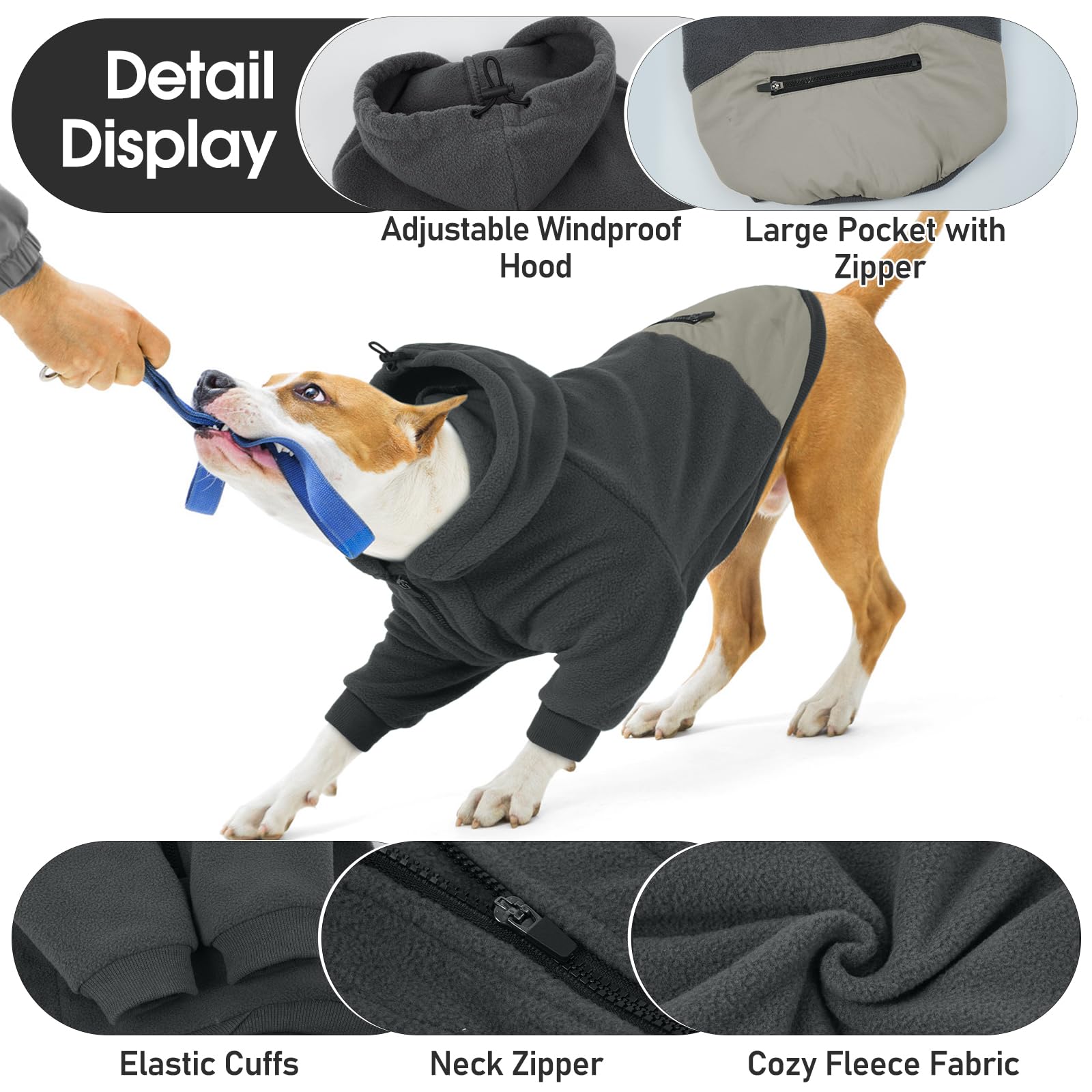 Nanaki dog hoodie grey XS size chart highlights seven sizes for perfect fit
