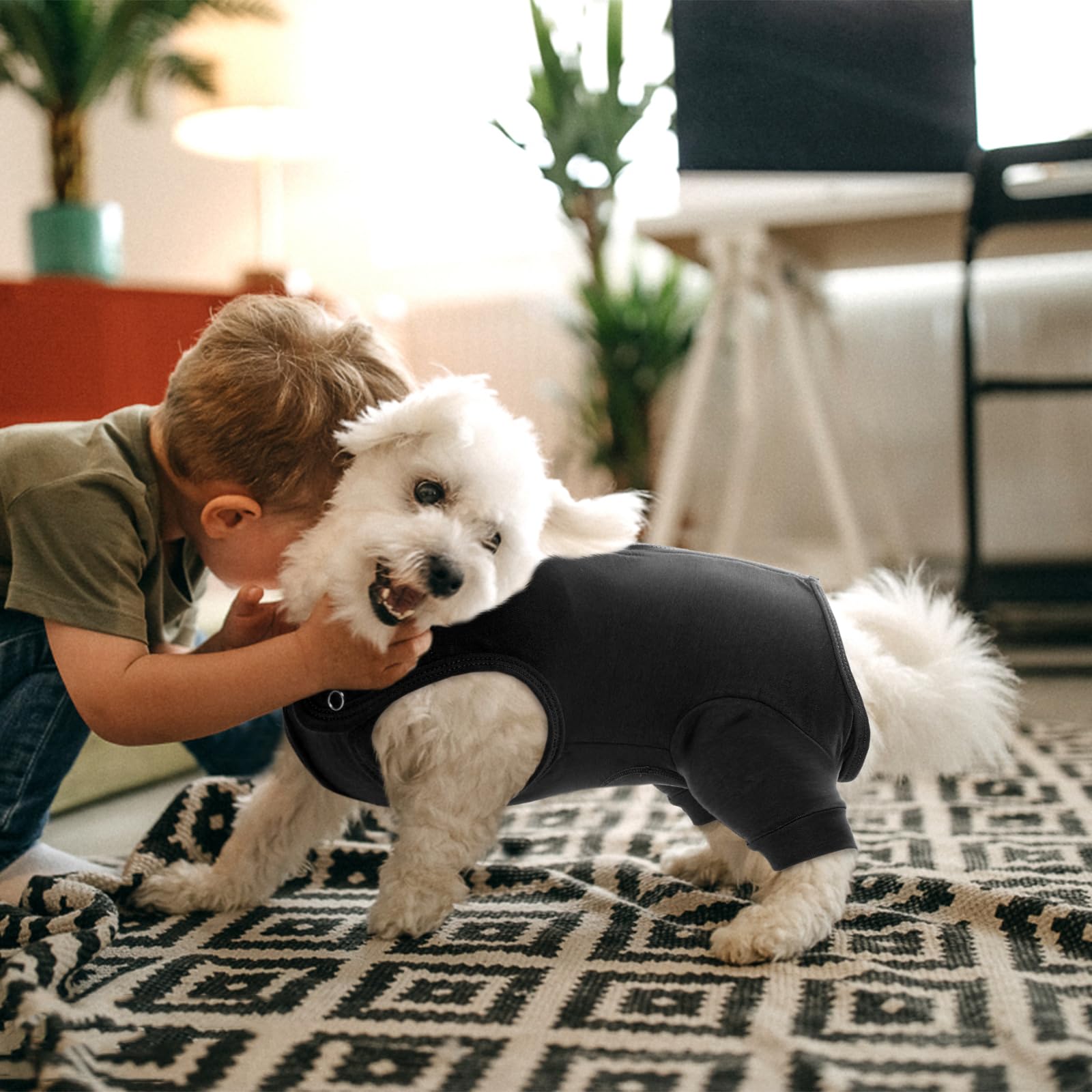 Nanaki dog recovery sleeve adjustments demonstrate secure hind-leg coverage