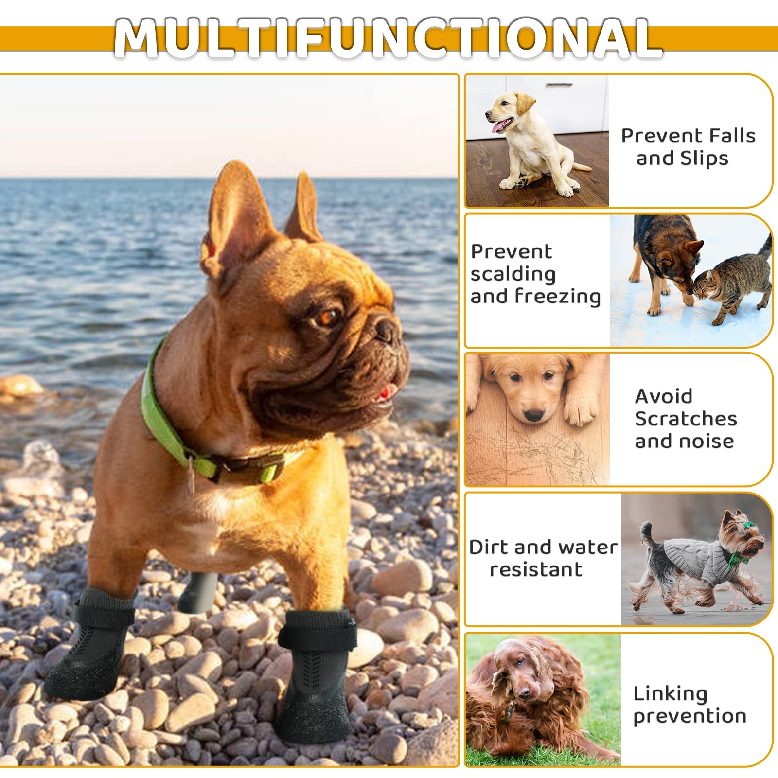 Nanaki large dog socks with adjustable strap to stay put during activity.