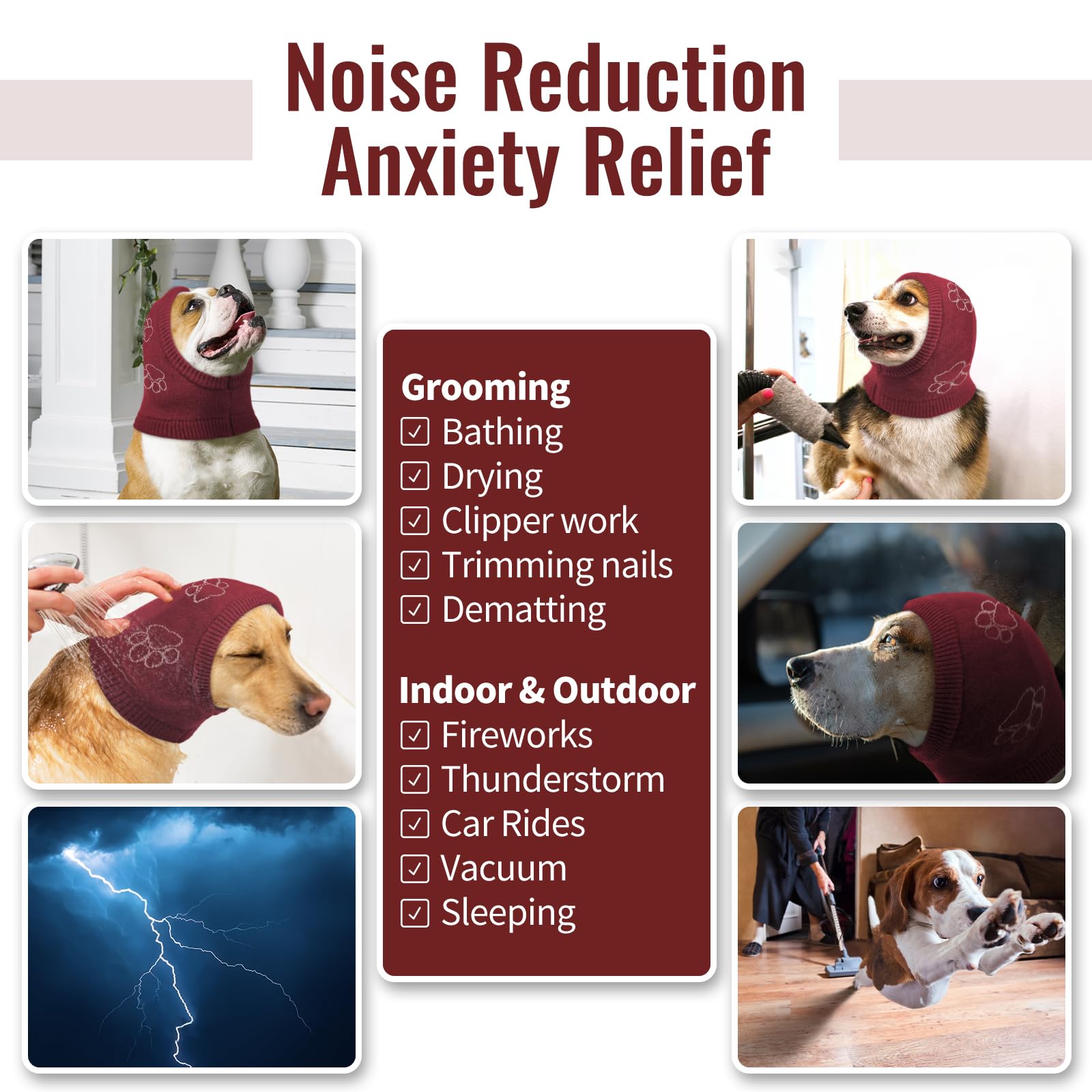 Nanaki ear wrap during a thunderstorm provides noise protection for dogs.