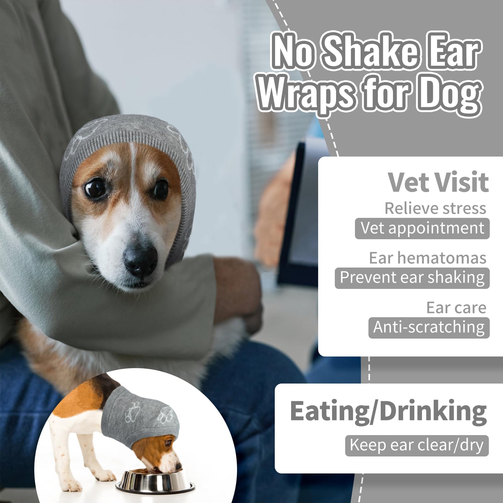 Nanaki head-cover protector for dogs calms during grooming and vet visits.