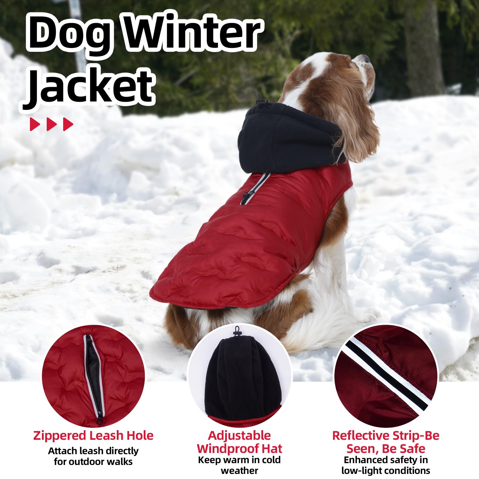 Nanaki coat reflects visibility strips for safer dawn or dusk walks