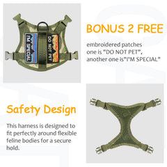 Nanappice tactical harness with four UTX buckles ensures a secure, flexible fit for large cats.
