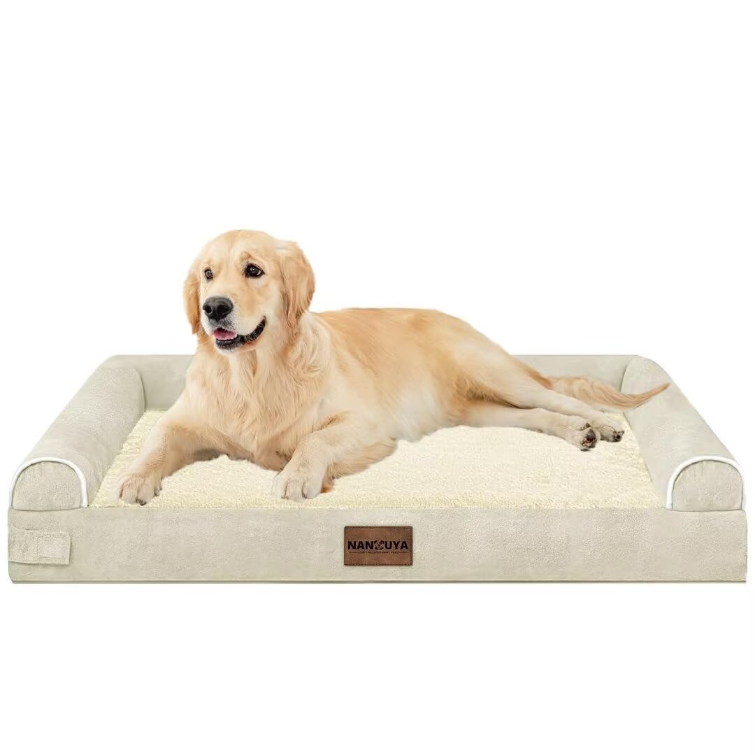 NANUYA beige large dog bed blends with any room decor.
