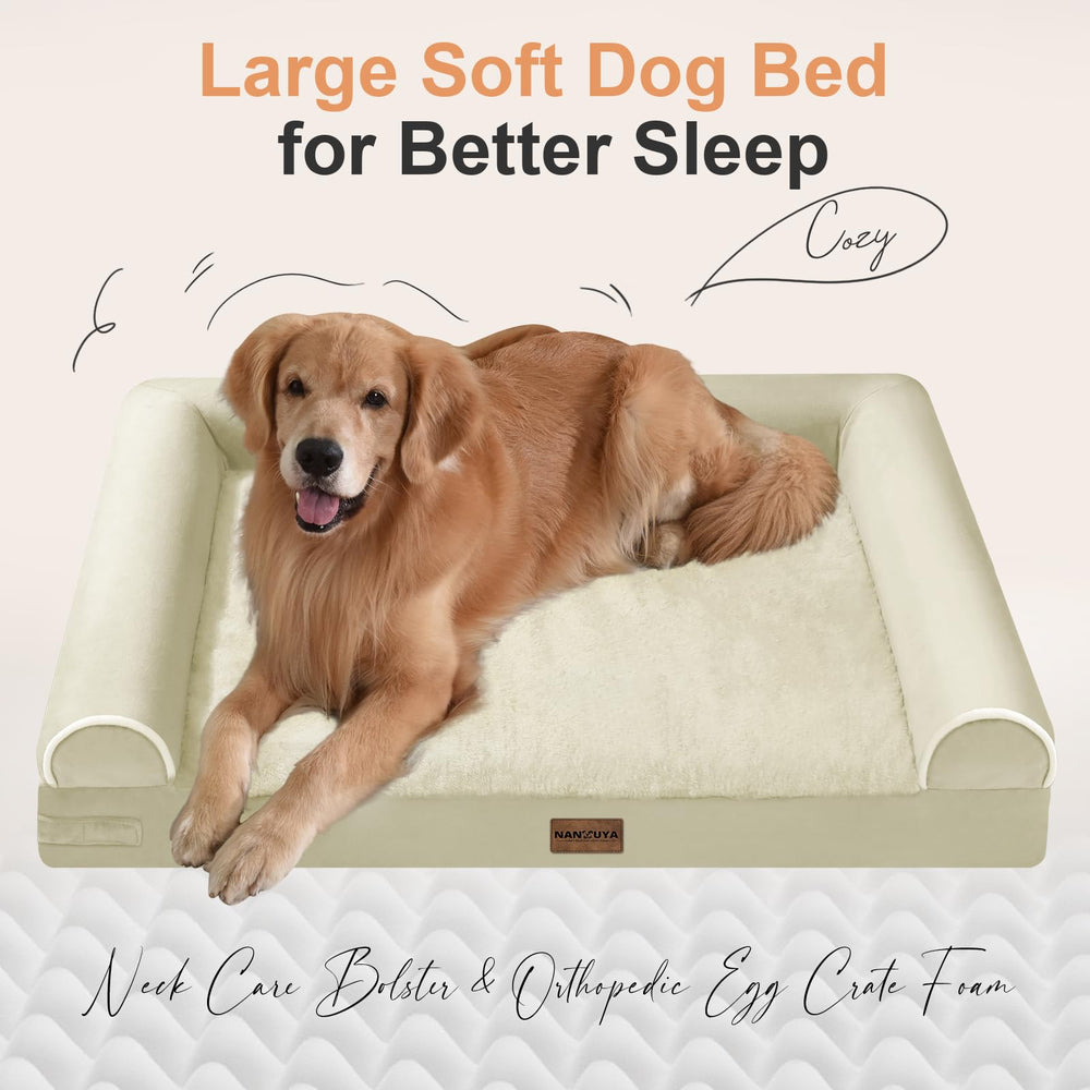 NANUYA dog bed 3-sided bolster provides secure, cozy neck and head support.
