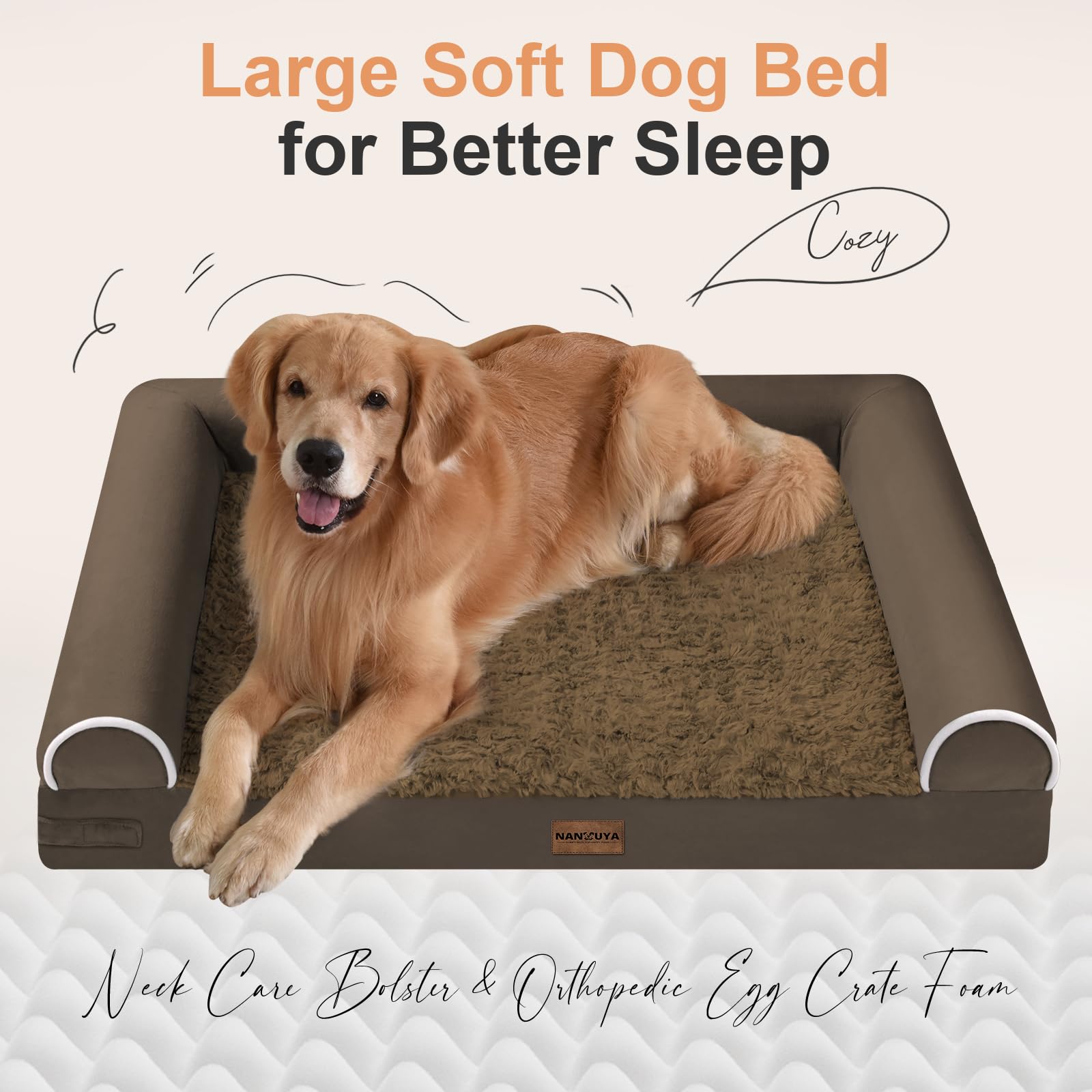 NANUYA large dog bed bolster side view showing secure neck support.