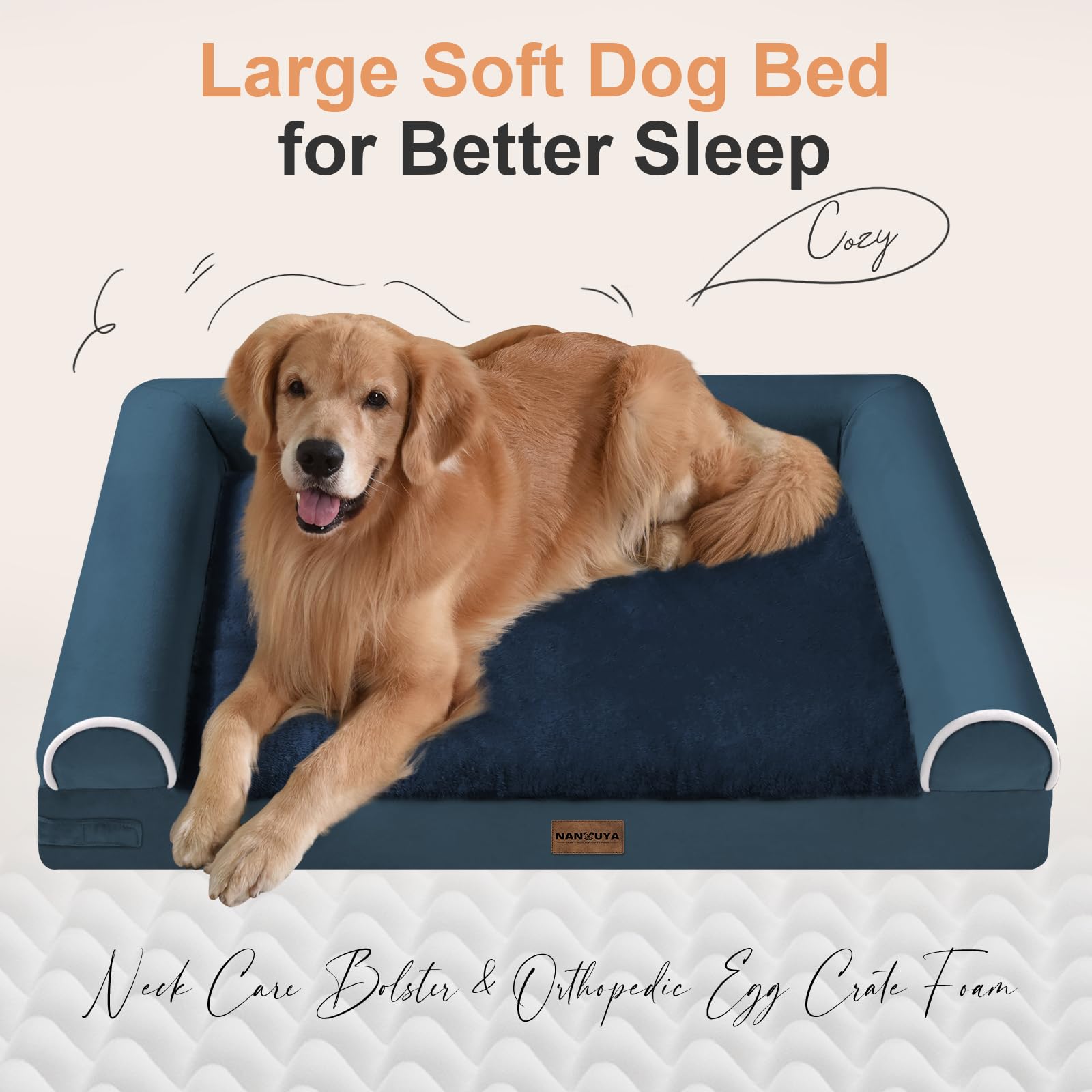 NANUYA XL bed 26x22 sleeping surface highlights spacious comfort for big dogs