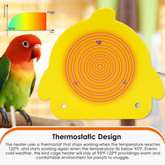 NAOEDEAH thermostatic bird heater maintains safe warmth for snuggling parrots.