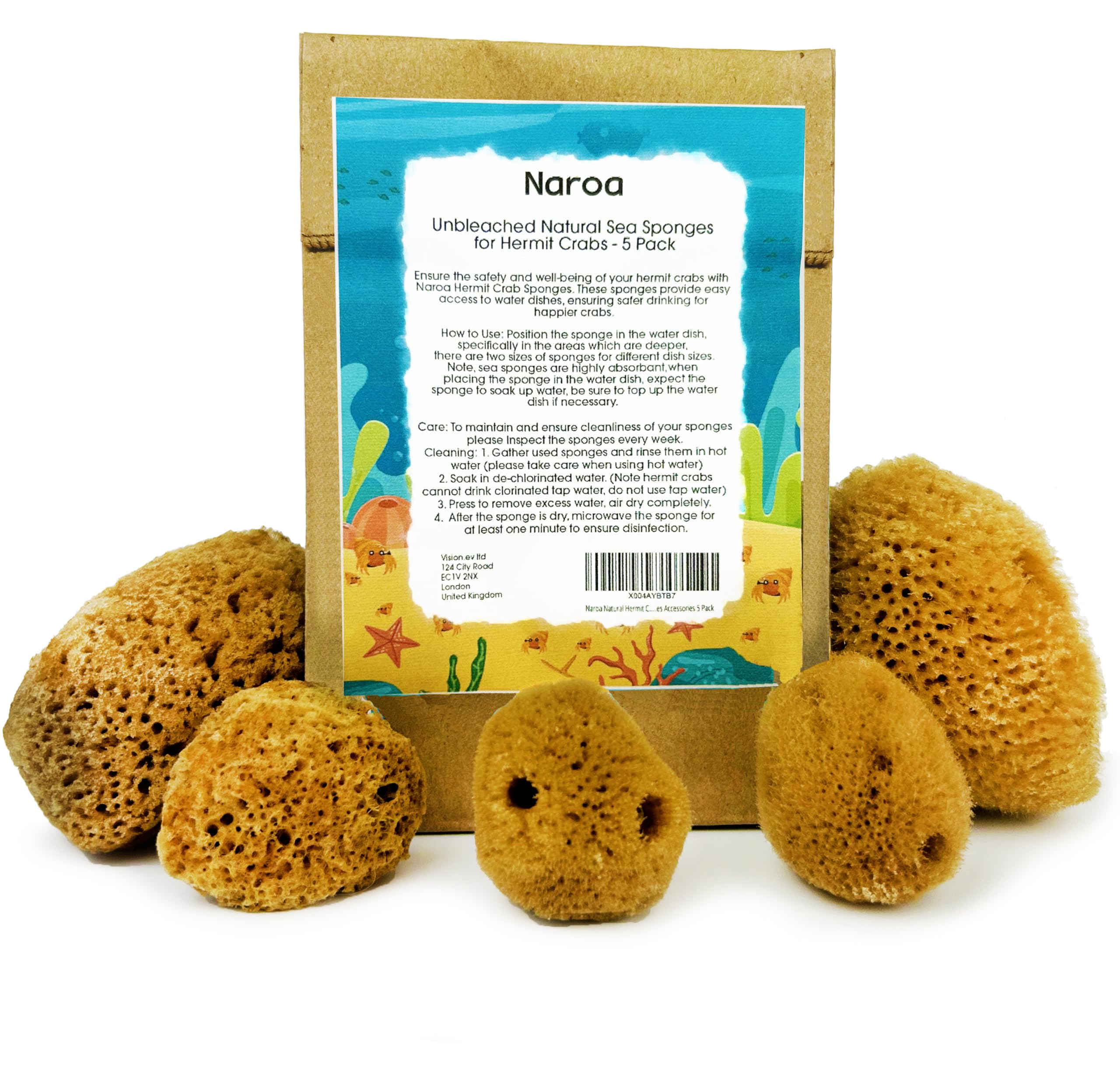 Naroa hermit crab sponges pack-5 natural sponges for safe drinking water in tanks